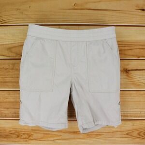 Hiking Shorts Roll-Cuff Option Mens Sz L Beige Stretch Waist Pockets Stitch Star